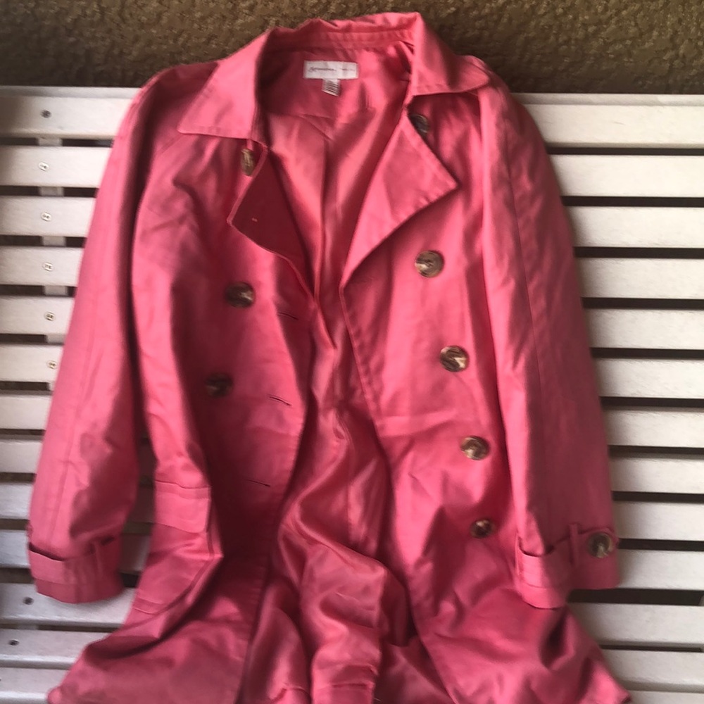 Women’s pink melon mid length trench coat w/belt